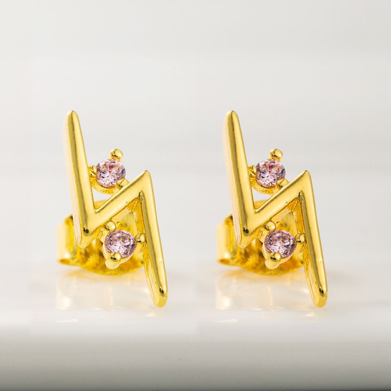 Personality Exaggerated Lightning Geometric Temperament Earrings Copper Plated True Gold Micro-set Color Zircon Earrings  Wholesale Nihaojewelry