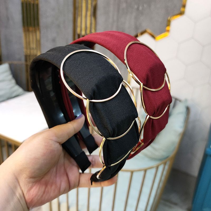 Korea Dongdaemun Großhandel Haarschmuck Schwarzes Stirnband Damenmode Goldener Ring Kreuz Näht Stoff Breit Angezapftes Stirnband