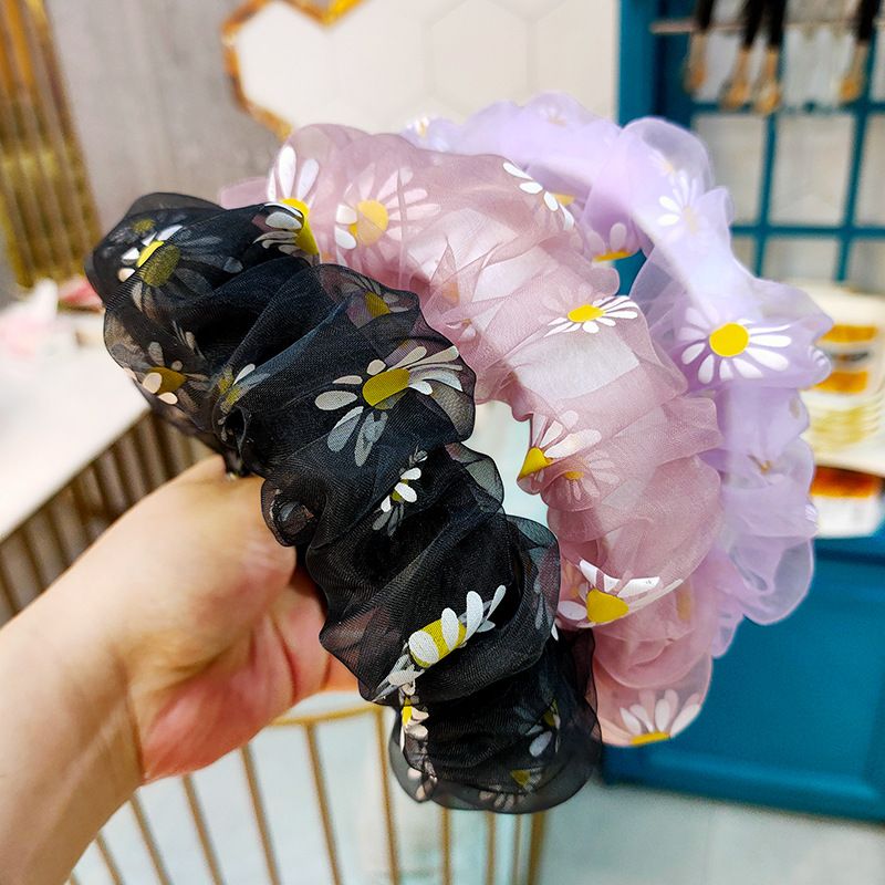 Korean Fashion Daisy Eugen Yarn Sweet Hair Hoop High-end Fold Super Fairy Mesh Yarn Hairpin Hair Headband Wholesale Nihaojewelry