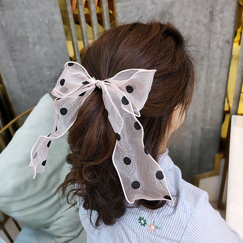 Korean Fashion New Super Fairy Streamer Hair Ring Retro Wave Point Organza Hair Rope Wide-side Bow Tie Horsetail Rubber Band Wholesale Nihaojewelry