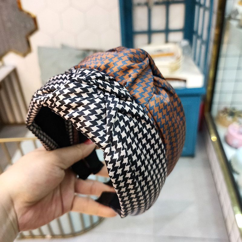Korean Fashion The New Wide-brimmed Simple Knotted Headband Retro Houndstooth Headband Hair Accessories Wholeasale Nihaojewelry