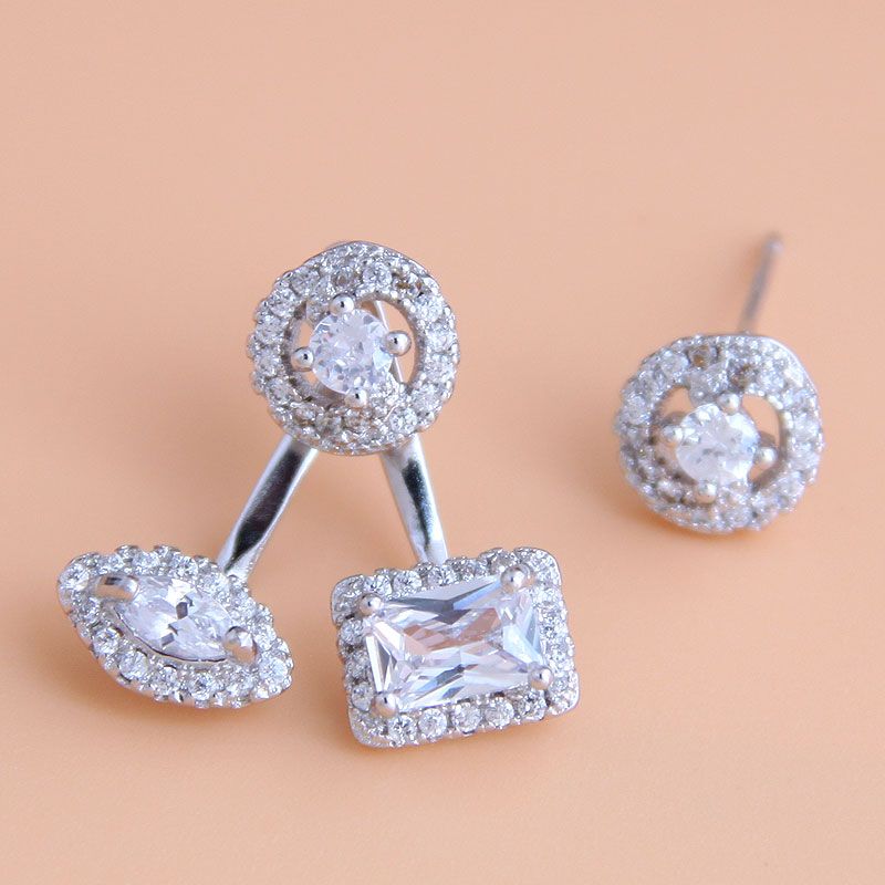 Exquisite Korean Fashion Sweet Zircon Simple Asymmetrical Ring Earrings Wholesale Nihaojewelry