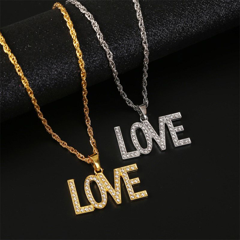 Fashion  Trend Culture Hip Hop  Diamond   Love Letter Hip Hop Necklace  Nihaojewelry Wholesale