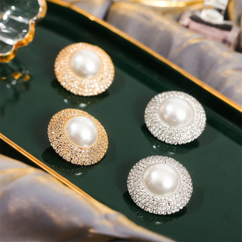 Fashion New Simple Style  Geometric Round Pearl Rhinestone  Earrings Nihaojewelry Wholesale