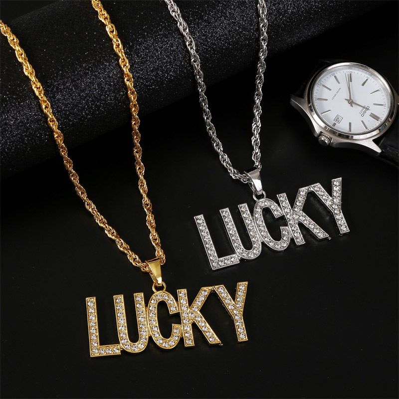 Fashion Diamond Simple Exaggerated Personality Hip-hop Lucky Alphabet Necklace Nihaojewelry Wholesale