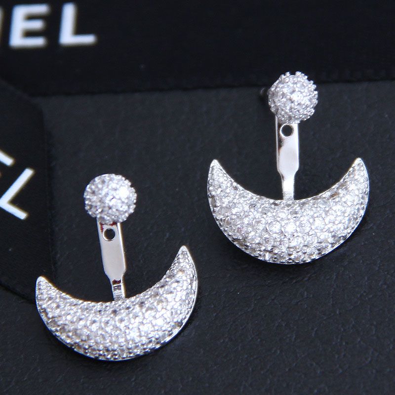 Korean Fashion Sweet Ol Simple Personality Inlaid Zirconium Meniscus Earrings Wholesale Nihaojewelry