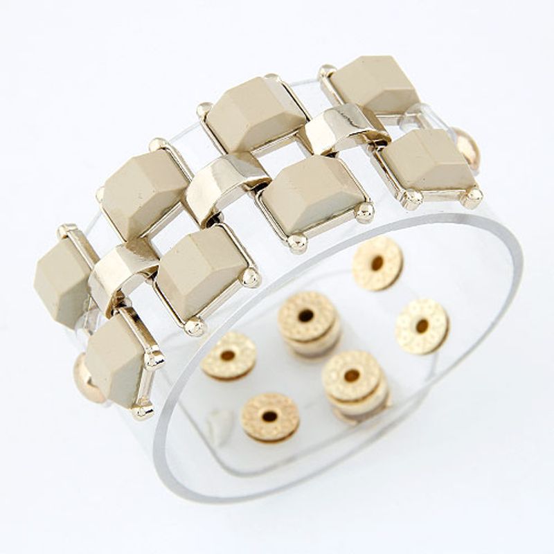 Fashion Texture Metal Rivets Fashion Transparent Rubber Wide Bracelet Wholesale Nihaojewelry