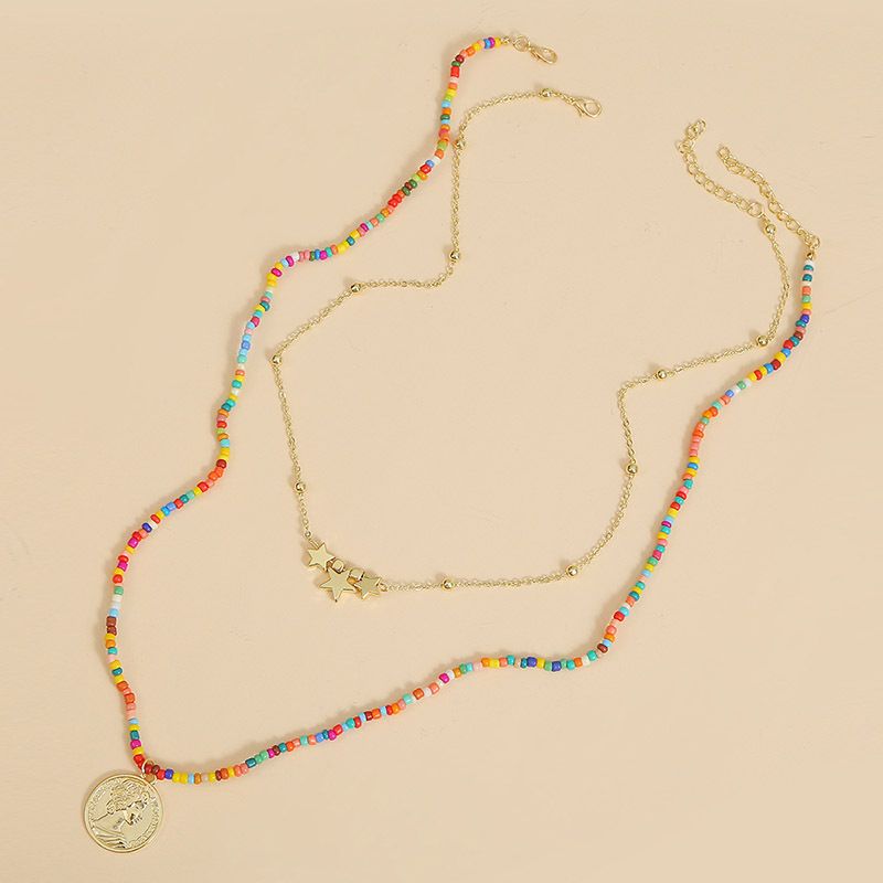 اليدوية اثنين الأرز الخرز عملات متعددة طبقة قلادة الاتجاه طويل المنسوجة قلادة مجوهرات الجملة Nihaojewelry