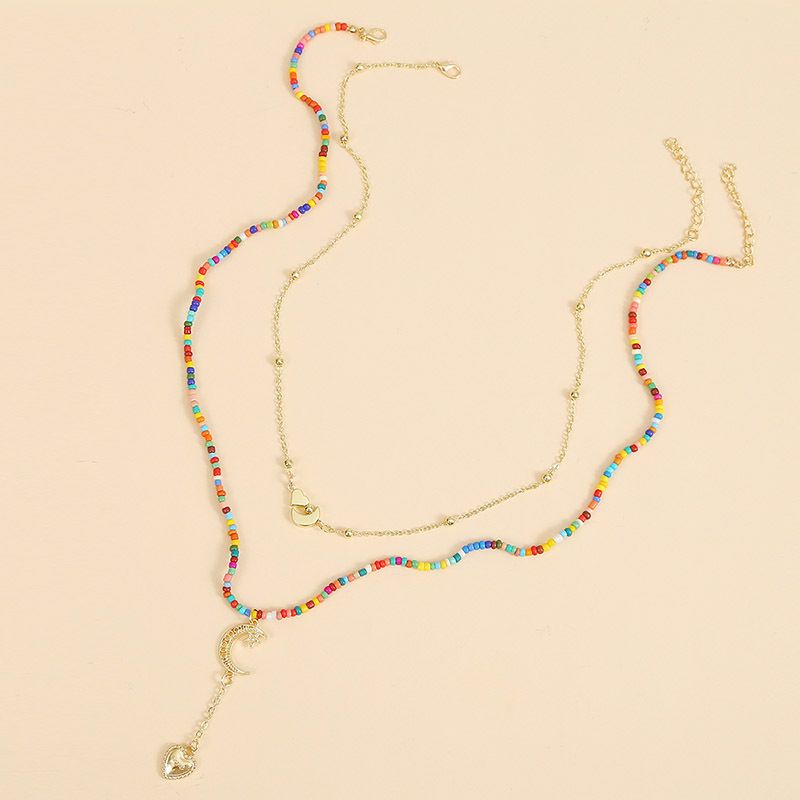 Long Bohemian Star Two Rice Bead Necklaces Trend Hand Woven Love Pendant Wholesale Nihaojewelry