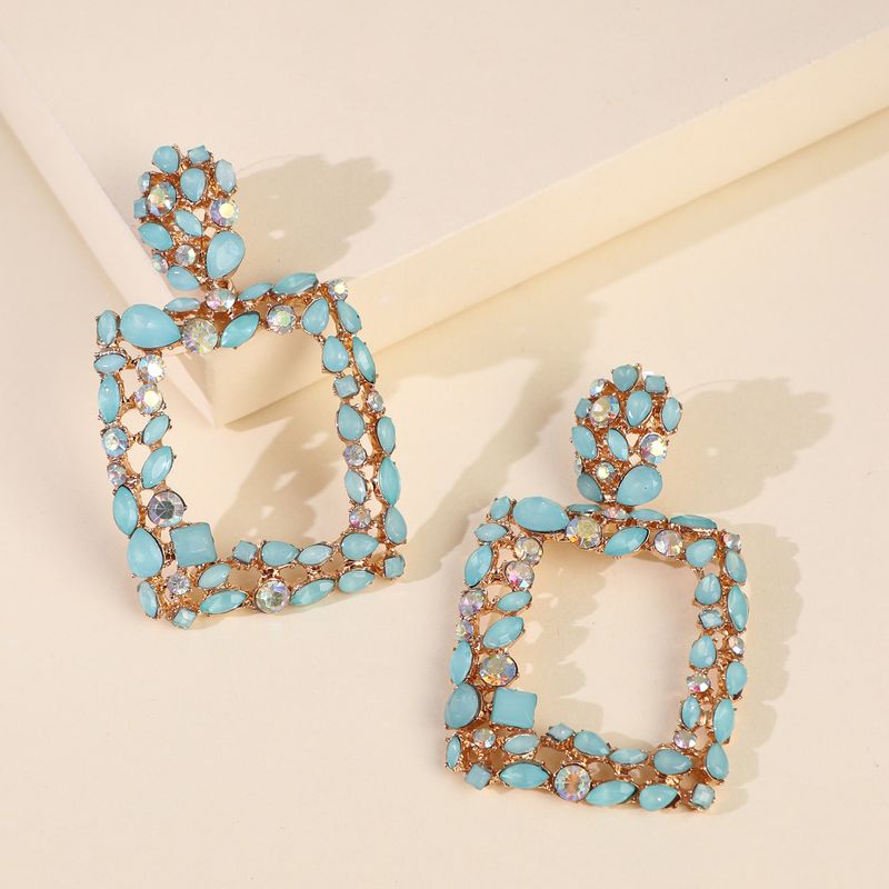 Geometric Stained Glass Diamond Hollow Earrings Long Earrings With Accessories Wholesale Nihaojewelry