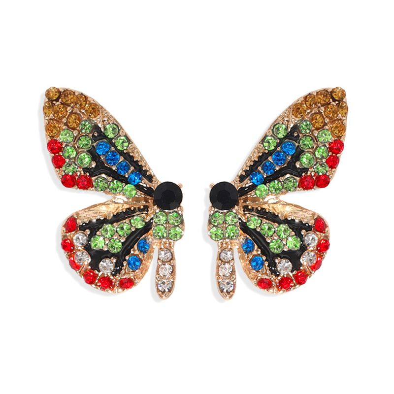 Fashion Color Diamond Butterfly Earrings Super Symmetrical Insect Color Earrings Full Diamond Wings Ear Hooks Wholesale Nihaojewelry