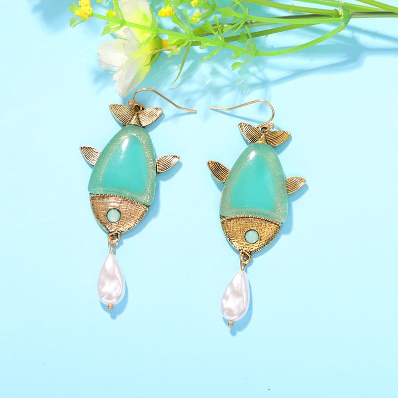 Fish-shaped Drop Pearl Earrings Beach Style Wild Multicolor Resin Earrings Wholesale Nihaojewelry