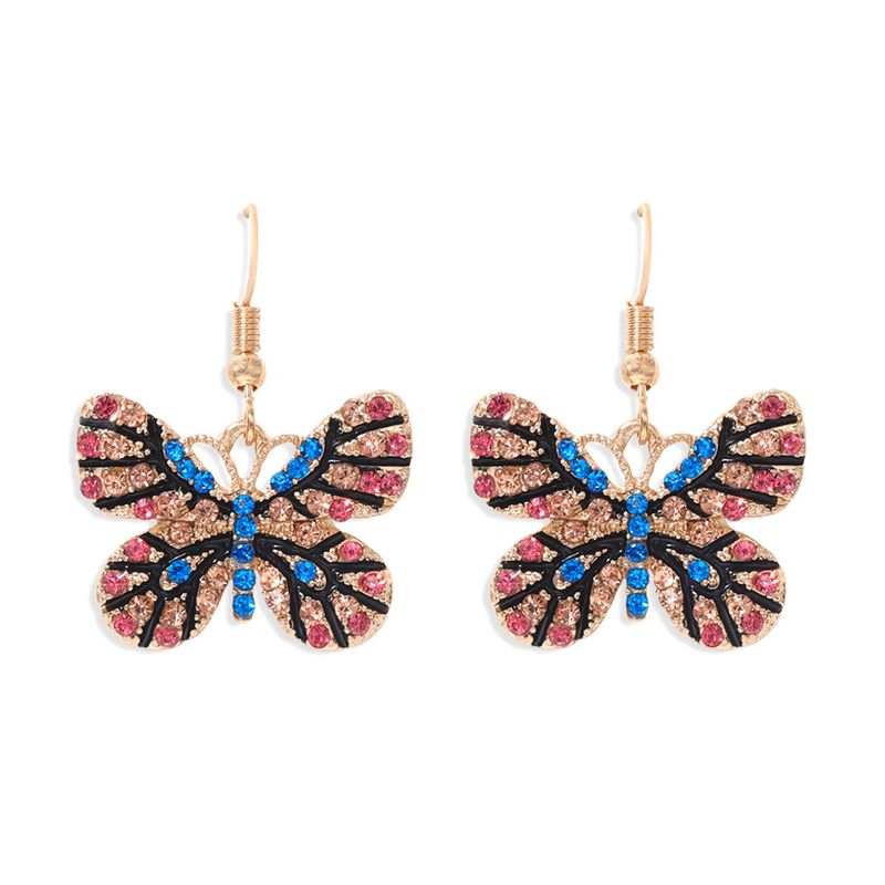 Color Diamond Butterfly Earrings Color Insect Exaggerated Ear Hook Multi-color Super Flash Full Diamond Earrings Wholesale Nihaojewelry