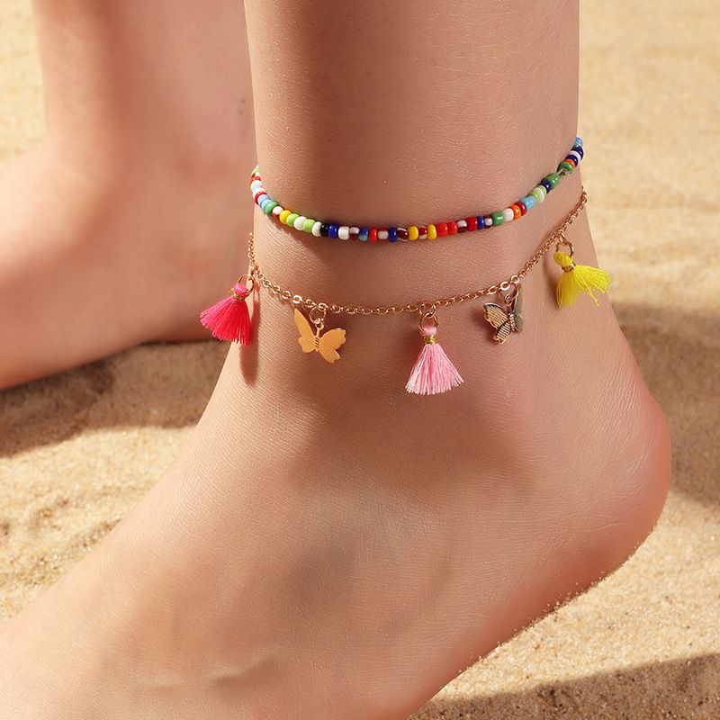 Fashion Jewelry Beach Style Mixed Color Bead Accessories Tassel Butterfly Anklet Wholesale Nihaojewelry