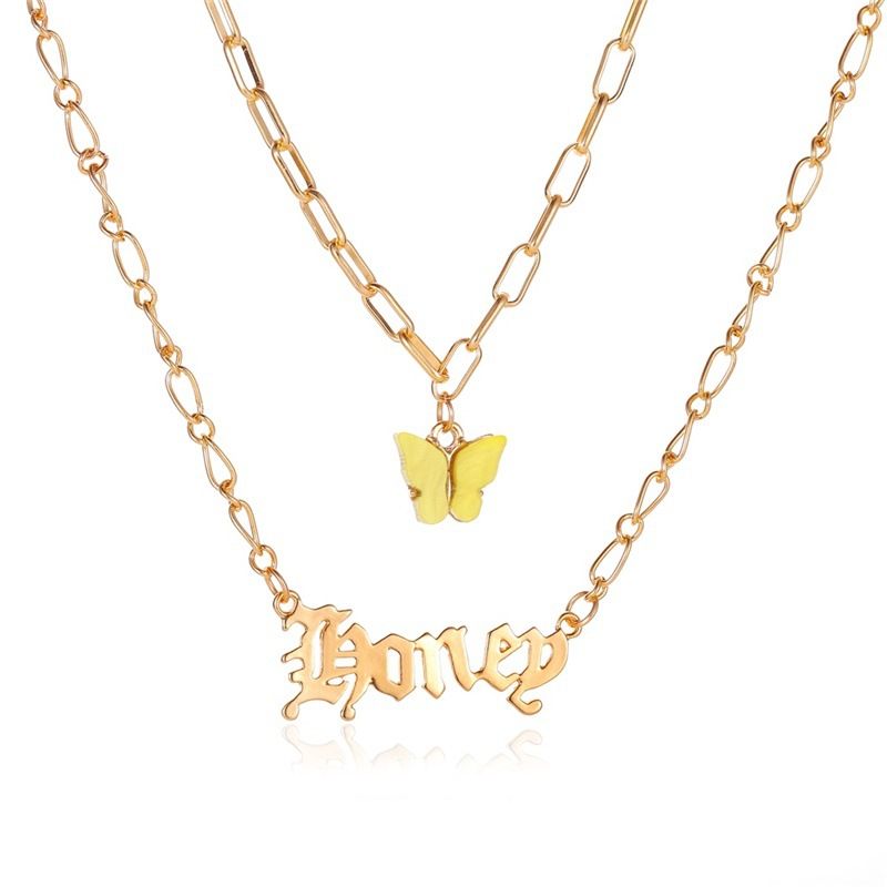 New Fashion Angel Baby Girl English Alphabet Necklace Double Acrylic Butterfly Necklace Wholesale Nihaojewelry