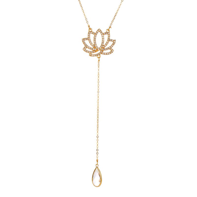 Nouveau Collier De Lotus Goutte D&#39;eau Gland Fleur Pendentif En Forme De Y Lotus Longue Chaîne De Clavicule En Gros Nihaojewelry