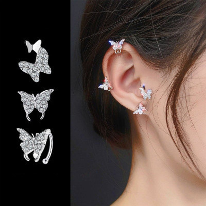 Europäische Und Amerikanische Neue All-match-einfache Strass Ohrringe Schmetterlings Ohrringe Damen Temperament Zwei Schmetterlings Ohrringe Ohrringe Ohrringe