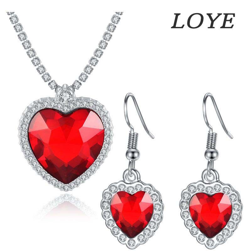 Classic Fashion Ocean Heart Red Necklace Earrings Set New Jewelry Set Wholesale Nihaojewelry