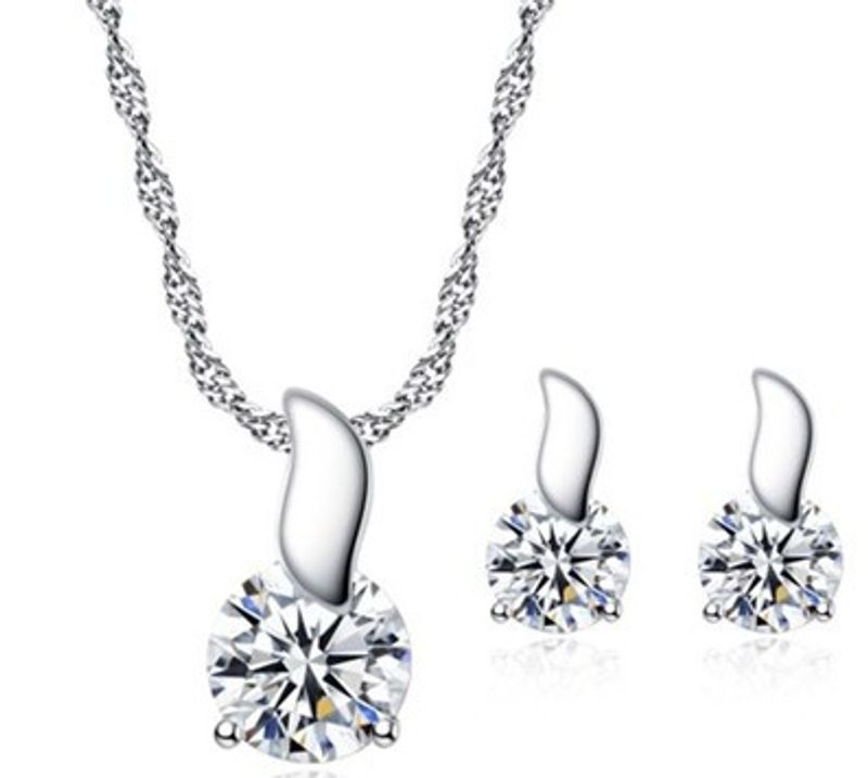 Soft Leaflet Pendant Earrings Round Heart Eight Arrows Zircon Necklace Earring Suit Wholesale Nihaojewelry