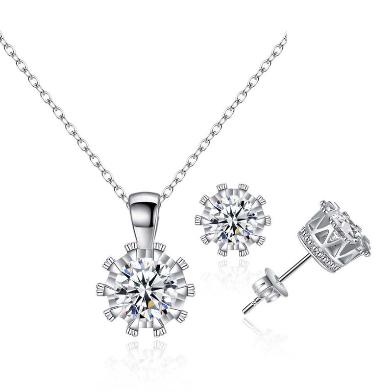 Round Crown Pendant Earrings Two-piece Set Eight Hearts Eight Arrows Zircon Necklace Crown Set Wholesale Nihaojewelry