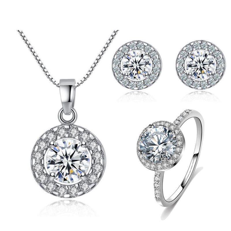 Fashion Simple Holy Light Round Zircon Jewelry Set Earrings Ring Necklace Set Wholesale Nihaojewelry