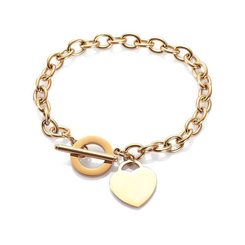 Fashion Love Stainless Steel Bracelet Peach Heart-shaped Letter Rose Gold Bracelet T-shaped Titanium Steel Bracelet Wholesale Nihaojewelry