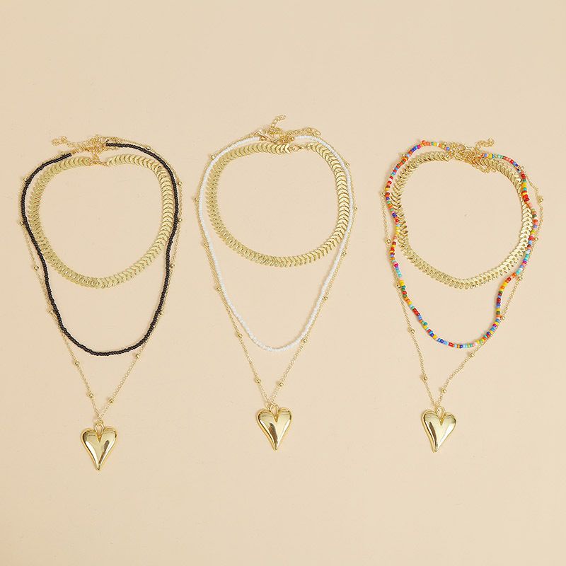 Bohemian Creative Handmade Rice Beads Three Multi-layer Necklace Love Bead Pendant Jewelry Wholesale Nihaojewelry