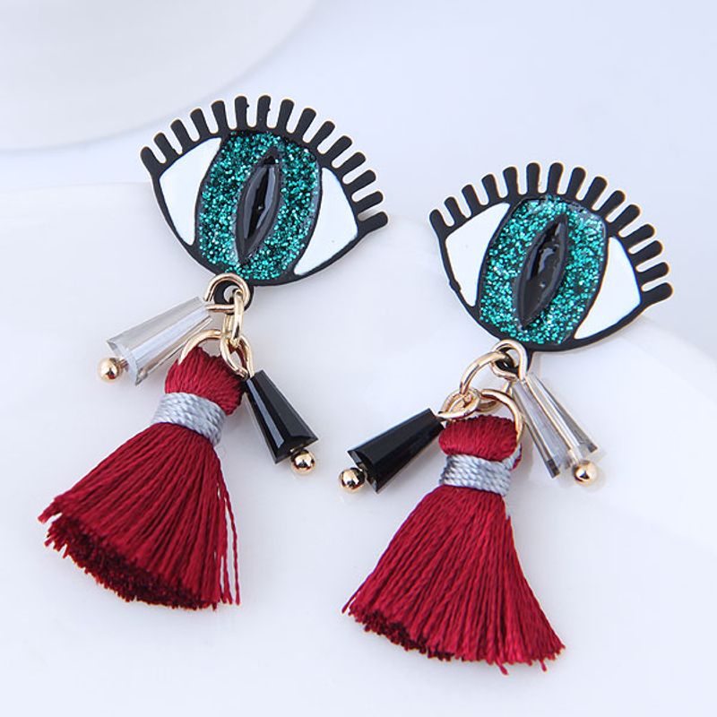 Korean Fashion Wild Metal Demon Eye Tassel Earrings Wholesale