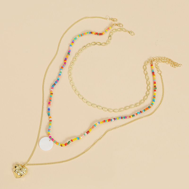Bohemian Three Shell Rice Beads Multi-layer Necklace Weaving Love Pendant Wholesale Nihaojewelry