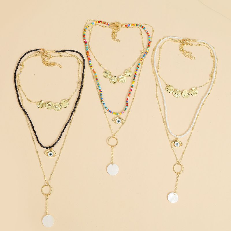 Long Three Devil's Eye Rice Bead Multi-layer Necklace Bohemian Woven Pendant Wholesale Nihaojewelry