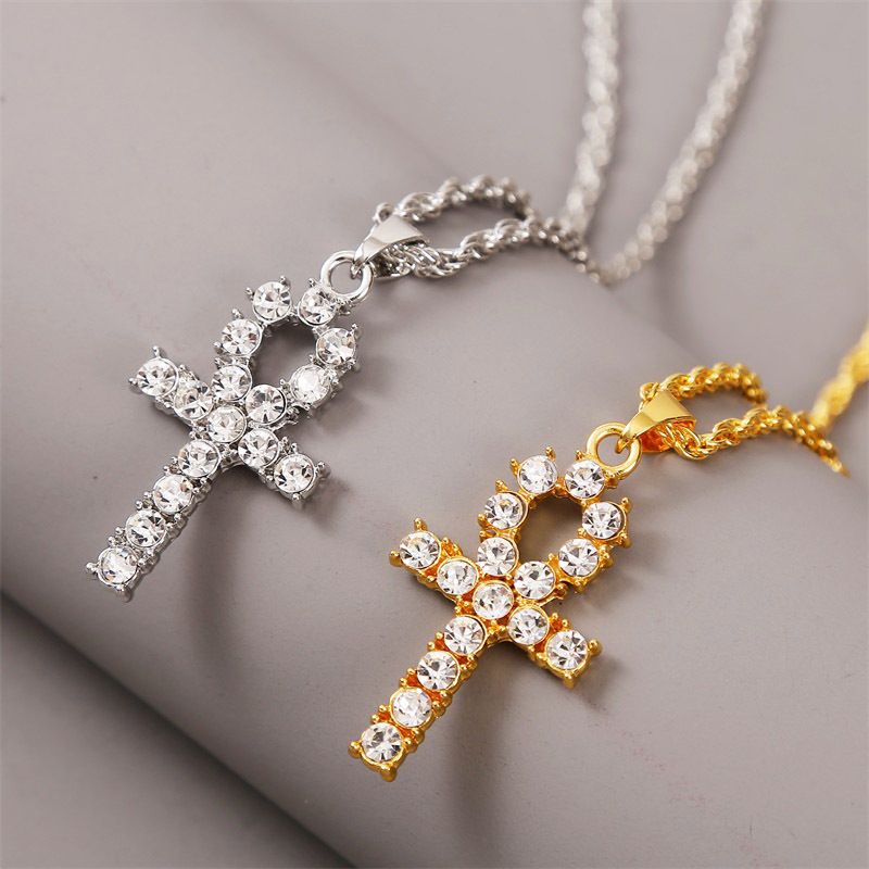 Korean Creative Simple Rhinestone Long Cross Necklace Hip-hop Pendant Jewelry Wholesale Nihaojewelry