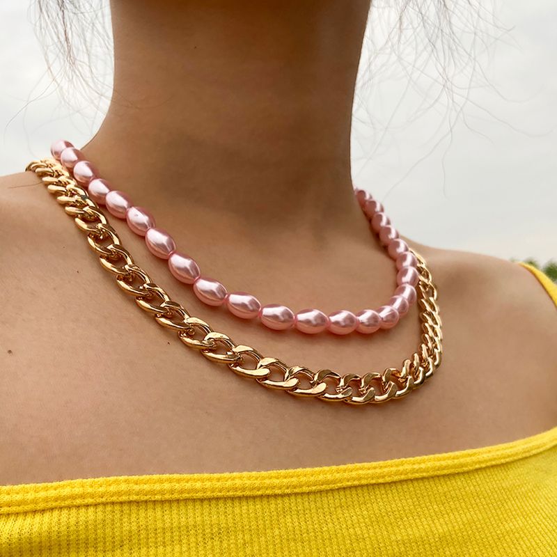 Jewelry Mix And Match Punk Chain Handmade Accessories Cool Color Rice-shaped Imitation Pearl Necklace Wholesale Nihaojewelry