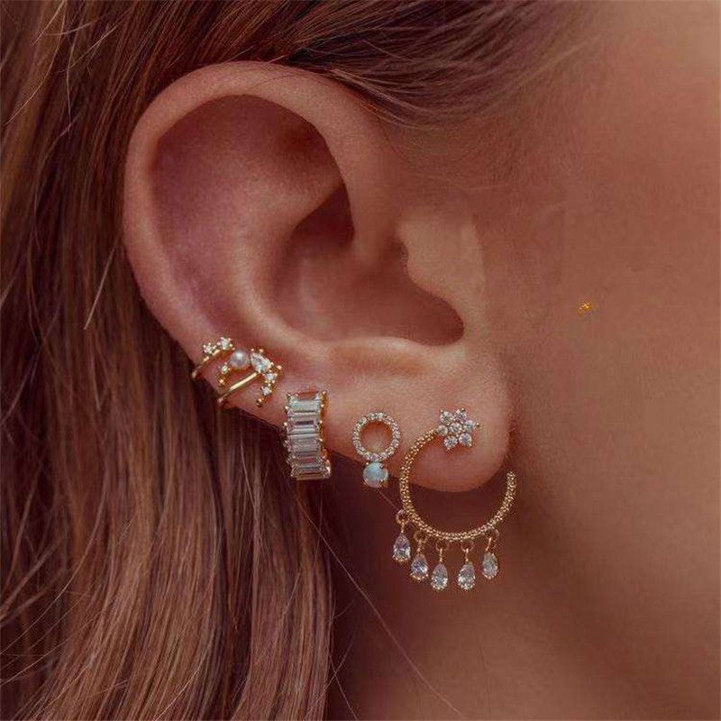 Fashion Water Drop White Diamond Flower Pearl Earring Creative Mushroom Diamond Earrings Set Wholesale Nihaojewelry
