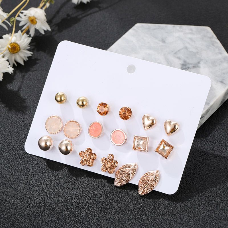 Geometric Plating Alloy Artificial Gemstones Earrings Ear Studs