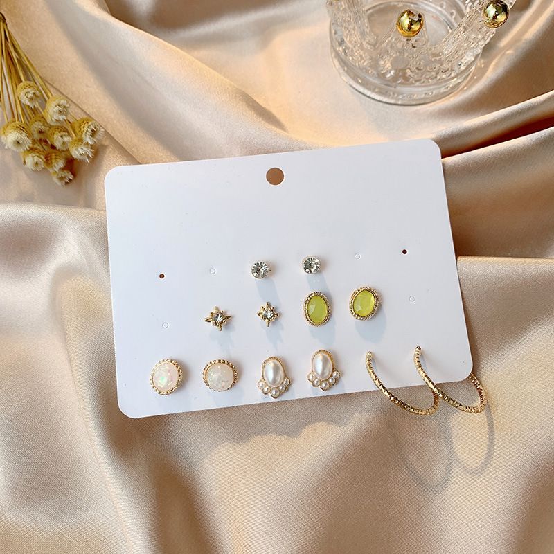 New Jewelry One Week Earring Set Combination 6 Pairs Of Mini Simple C-shaped Imitation Pearl Earrings Wholesale Nihaojewelry
