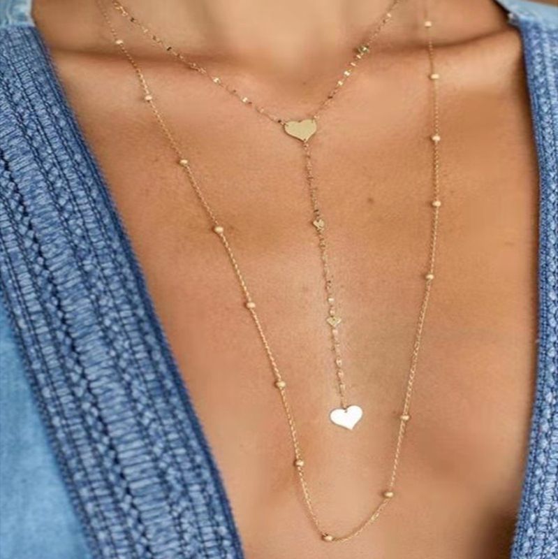 Nouvelle Alliage De Mode Créative Multicouche Perle Ronde Amour Gland Collier En Forme De Coeur Chaîne De Chandail En Gros Nihaojewelry