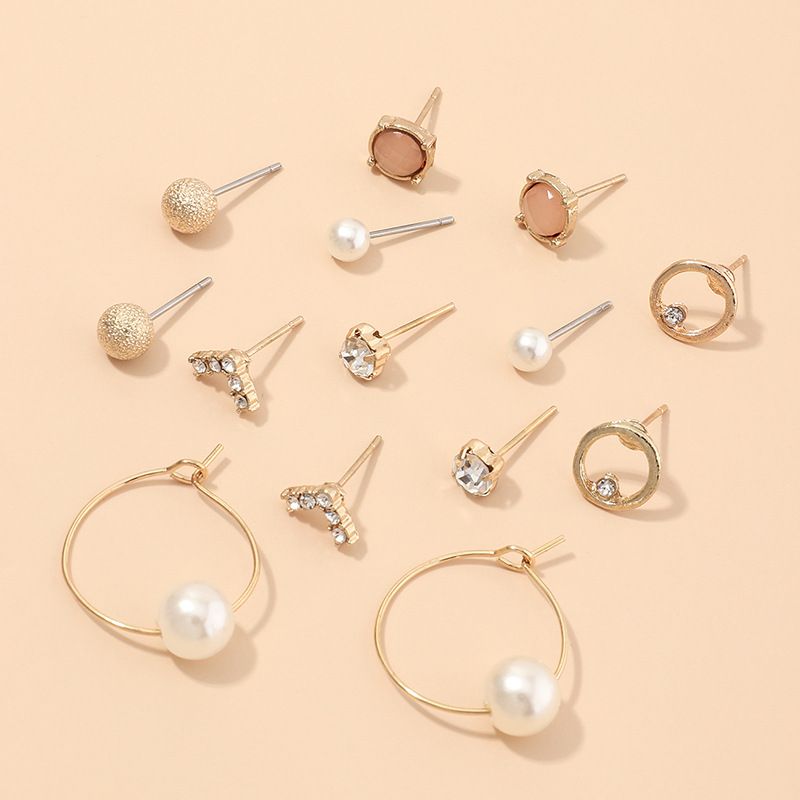 Jewelry Exquisite Geometric Small Earrings Set Multi-element Pearl Earrings Wholesale Nihaojewelry