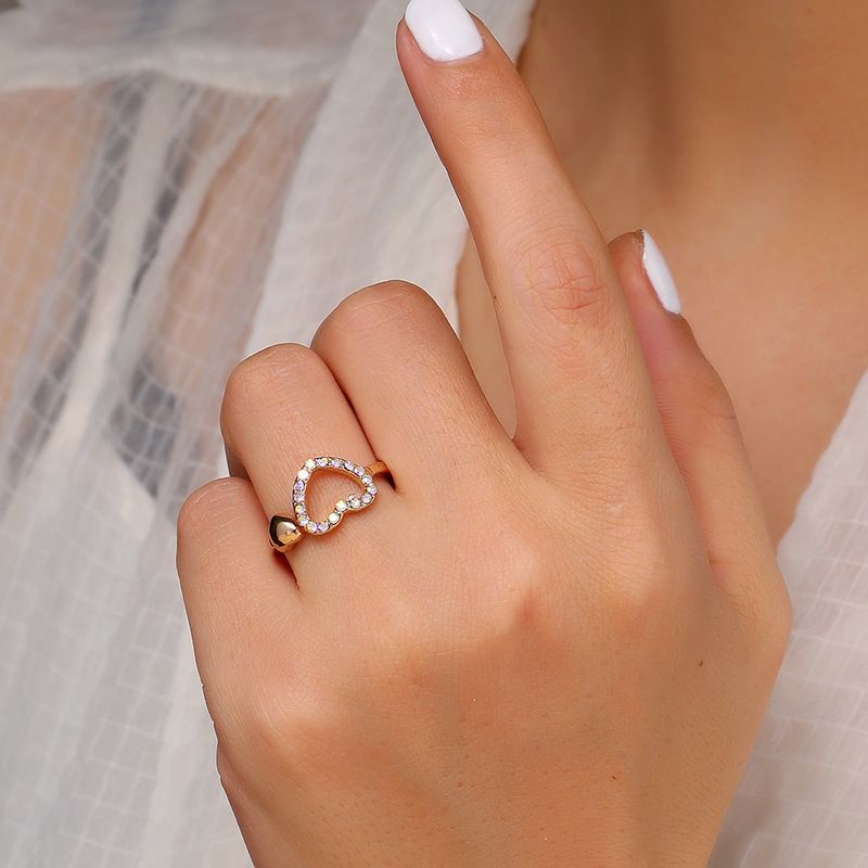 Fashion Hollow Love Alloy Ring Simple Full Diamond Frosty Ring Wholesale Nihaojewelry