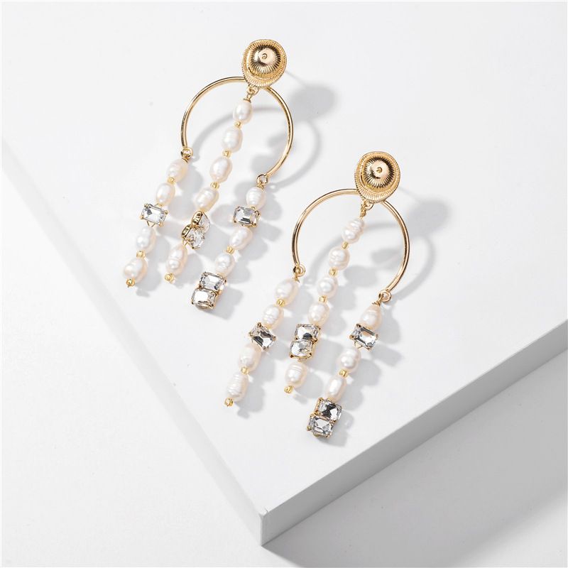 Fashion Simple  Natural Pearl Metal Shell Exaggerated Large Earrings Wholesale Nihaojewelry