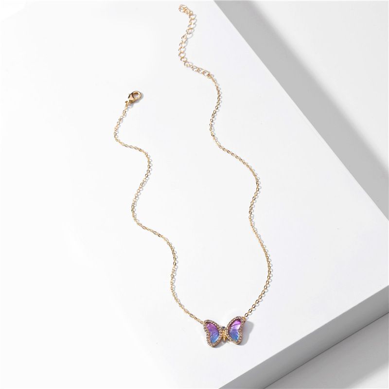 Fashion Jewelry Source Explosion Model Color Transparent Butterfly Resin Exquisite Lady Necklace Wholesale Nihaojewelry