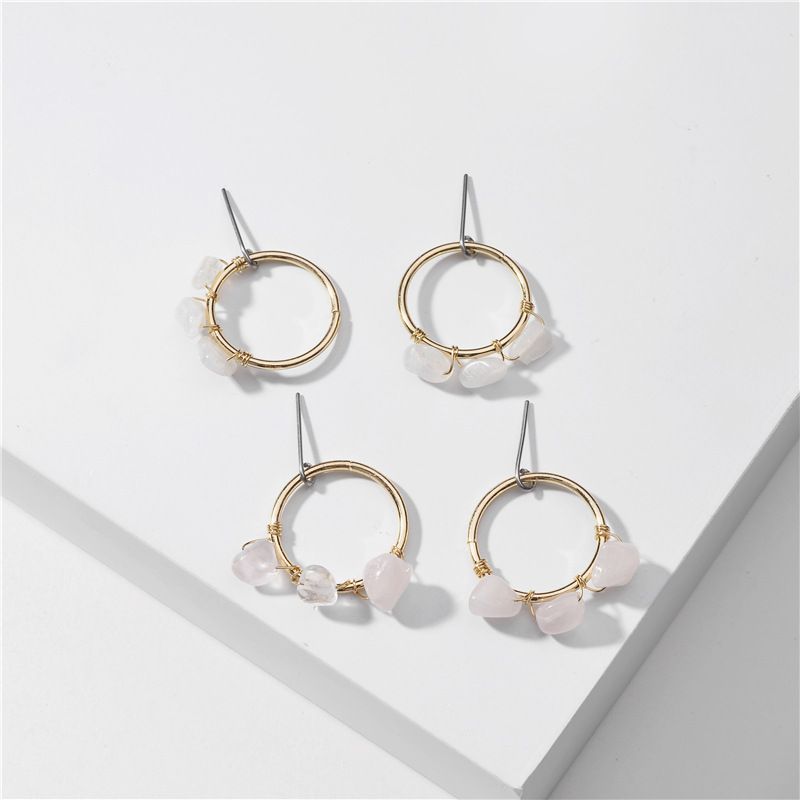 Fashion Natural Opal Powder Crystal Stone Winding Earrings Wholesale Nihaojewelry