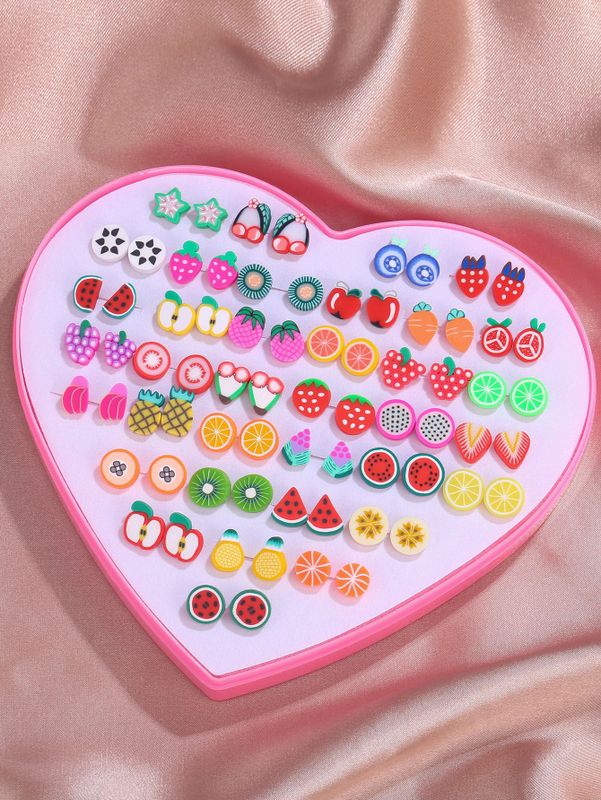 الكورية أزياء لطيف الكرتون الفاكهة الحب هدية مربع مجموعة 36 أزواج من الأقراط الراتنج الحلو الأقراط الجملة Nihaojewelry