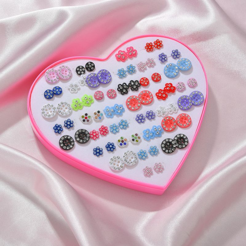 Hot Sale Korean Earrings Models 36 Pairs Of Love Gift Boxed Color Diamond Fashion Plastic Earrings Wholesale Nihaojewelry