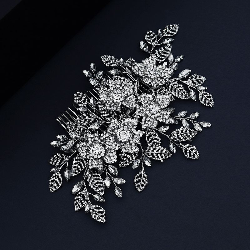 Jewelry Exaggerated Bridal Headdress Full Diamond Insert Comb Alloy Hollow Leaf Disc Hair Comb Wholesale Nihaojewelry