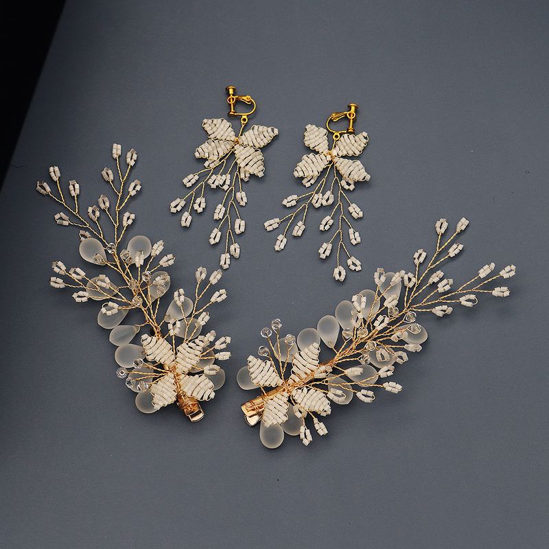 Mori Fairy Handmade Perlen Blumen Seiten Clip Koreanische Schöne Haarnadel Ohrring Set Matti Erter Kristall Braut Hochzeits Kleid Kopfschmuck