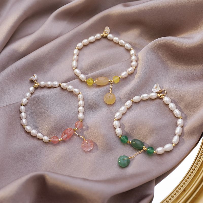 Japanisches Temperament All-match-armband Im Mädchens Til Weiblich Elegantes Süßwasser Perlen Kristall Blumen Armband Ins Nischen Armband