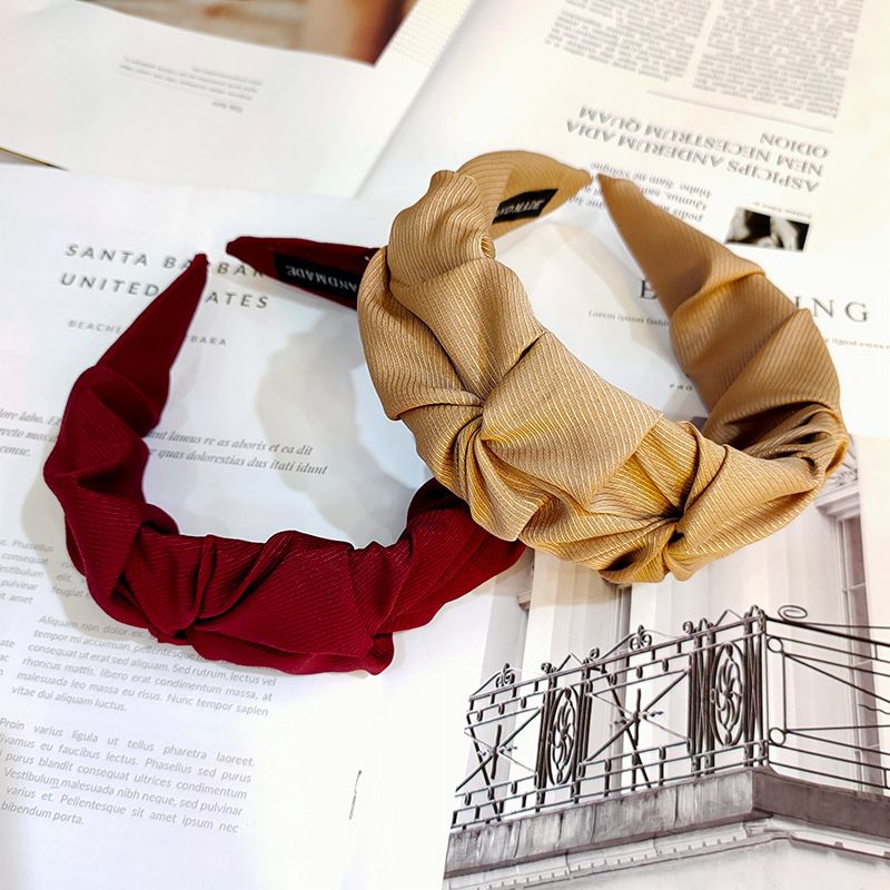 Korean Retro High-end Fabric Twill Wide-brimmed Hair Band Solid Color Fold Pressure Hair Band Wholesale Nihaojewelry