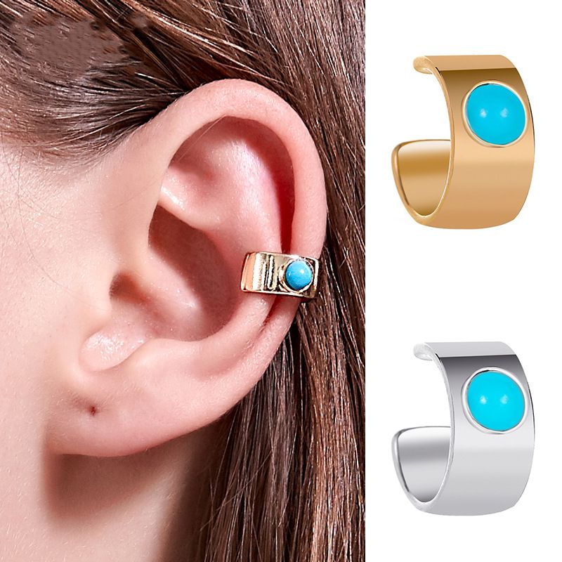 National Earrings Fashion Wide Turquoise Ear Clip U-shaped Ear Bone Clip Without Pierced Earrings Wholesale Nihaojewelry