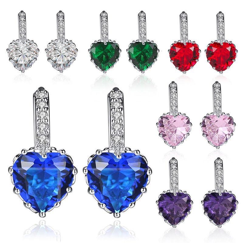 Hot Sale Earrings Multicolor Zircon Love Earrings Peach Heart Crystal Earrings Wholesale Nihaojewelry