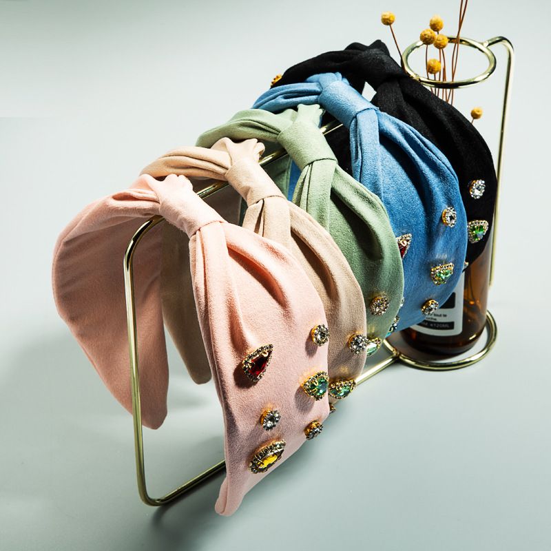 Knotted Solid Color Bag Fabric Ladies Hair Hoop Wide-side Fabric Rhinestone Pearl Headband Wholesale Nihaojewelry